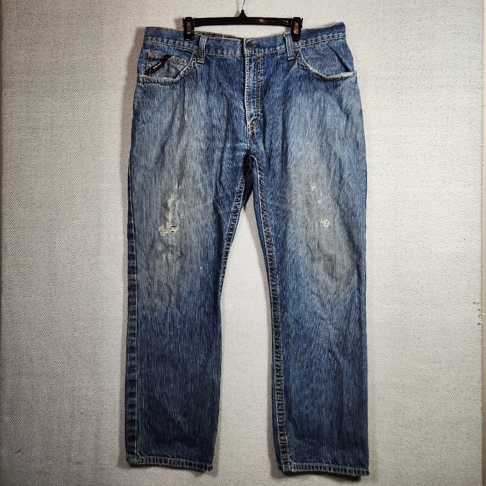 Ariat FR Low Rise Bootcut 40x34 Men's Blue Jeans M4 Cat2 Workwear Distressed